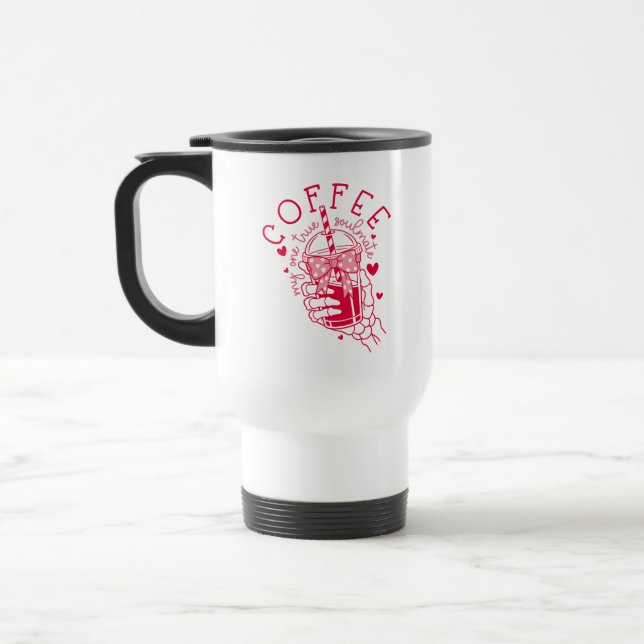 Caneca Térmica Skeleton Hand Coffee Red Hearts Gothic (Esquerda)