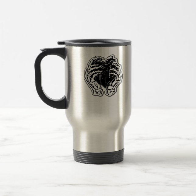 Caneca Térmica Skeleton Heart Mãos Engraçadas (Esquerda)