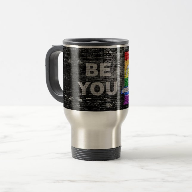 Caneca Térmica SlipperyJoe's Be You black brick wall andando figu (Frente Esquerda)