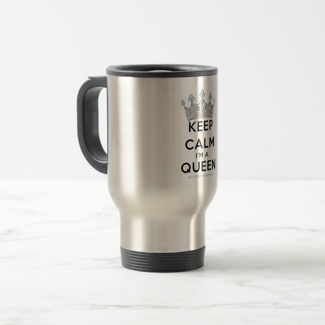 Caneca Térmica SlipperyJoe's Mantenha Calma Rainha Coroa Real joi (Frente Esquerda)