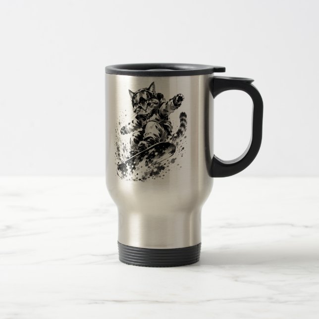 Caneca Térmica Snowboard Brush Art - Snowboarder cat (Direita)