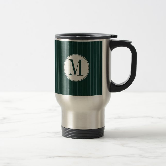 Caneca Térmica Solteiro Pinstripe  Monograma de Teal Escuro (Direita)