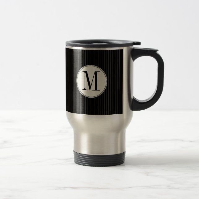 Caneca Térmica Solteiro Pinstripe preto Monograma (Direita)