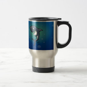 Caneca Térmica Sorrindo Tubarão Engraçado em Fundo Azul