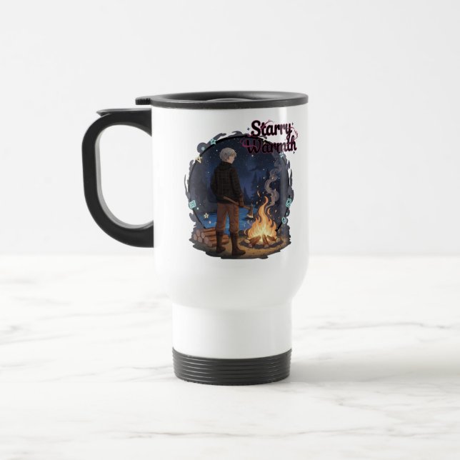 Caneca Térmica Starry Warmth - Lumberjack Anime Boy by Campfire (Esquerda)