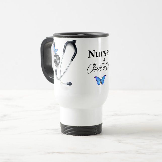 Caneca Térmica Stethoscope Blue Butterfly Enfermeira Doutor (Frente Esquerda)