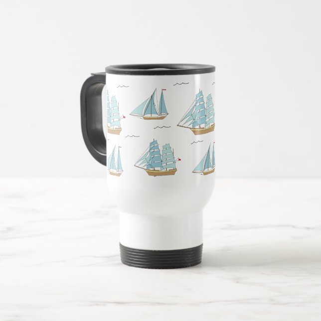 Caneca Térmica Summer Seatime Cute yachts with sail (Frente Esquerda)