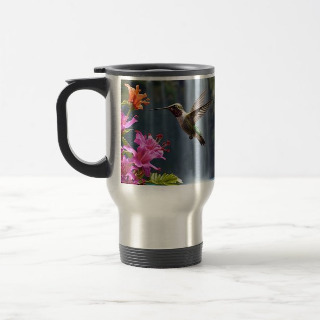 Caneca Térmica "Sussuros da Natureza: Hummingbird, Cascata (Esquerda)