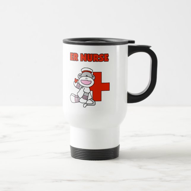 Caneca Térmica T-shirts e presentes da enfermeira Sock Monkey ER (Direita)