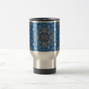 Caneca Térmica Tapete persa turco azul oriental antigo