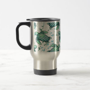 Caneca Térmica tartaruga marinha padrão verde azul aquarela anima