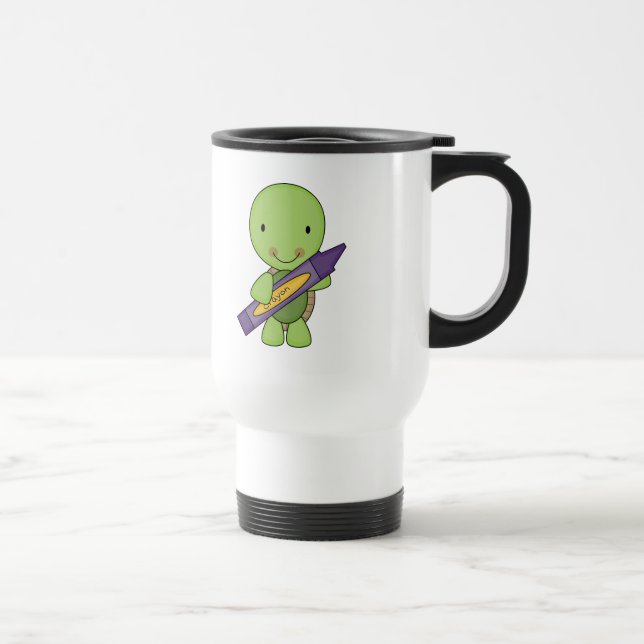 Caneca Térmica tartaruga roxa fofa de giz de cera (Direita)