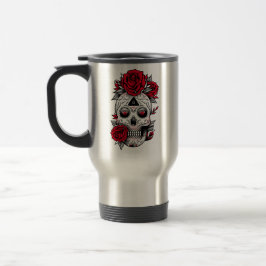 Caneca Térmica Tatuagem de Caveira com Rosa Vermelha e Diamante