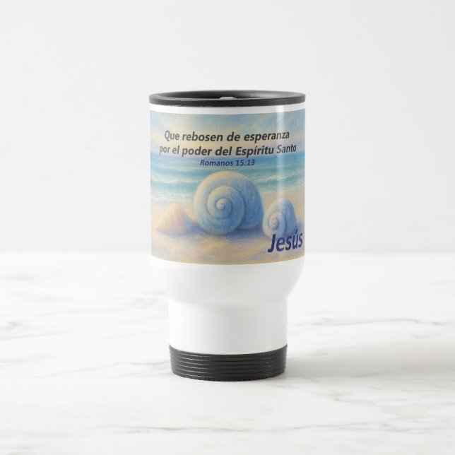 Caneca Térmica taza viaje caracolas de Mar con Versículo Romanos (Centro)