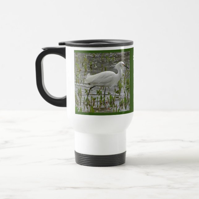 Caneca Térmica Tema Natureza da Fotografia de Egrete Branca Pássa (Esquerda)