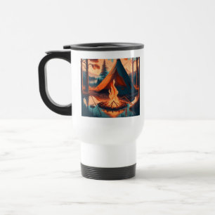 Caneca Térmica Tent and Campfire Vintage Colors Art
