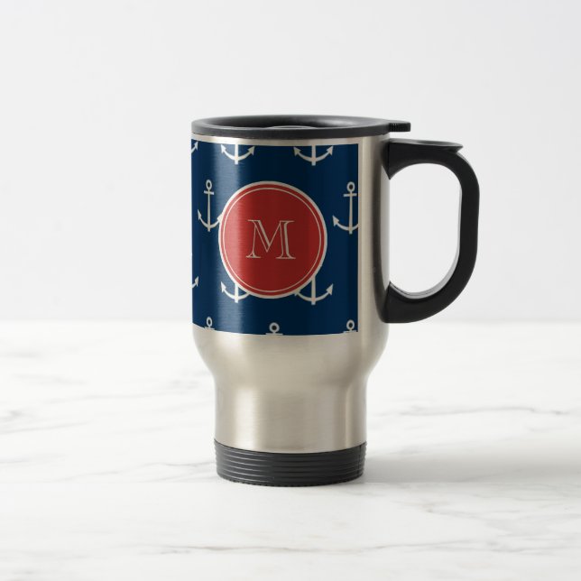 Caneca Térmica Teste padrão branco das âncoras dos azuis (Direita)