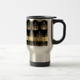 Caneca Térmica Teste padrão Dourado da coroa no preto