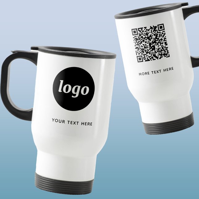 Caneca Térmica Texto de logotipo simples e Promocional de negócio (Logo QR code custom text business promotional travel mug)