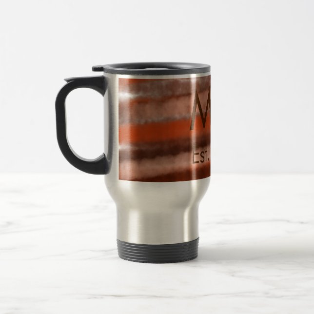 Caneca Térmica texto rústico marrom boho adicionar nome letra ano (Esquerda)