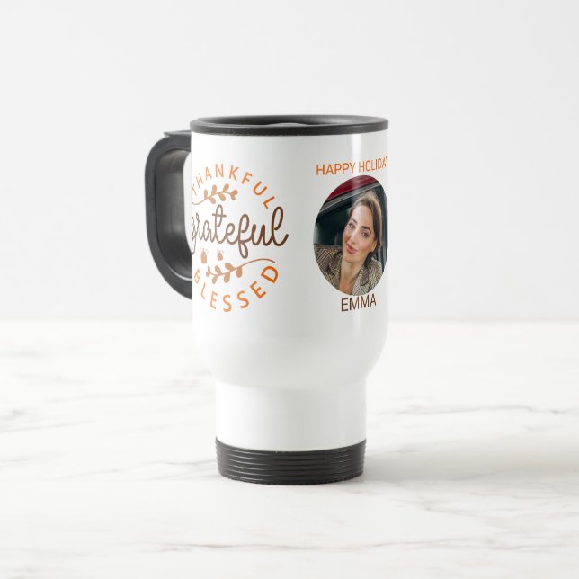 Caneca Térmica Thankful Grateful Blessed Thanksgiving Photo (Frente Esquerda)