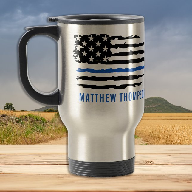 Caneca Térmica Thin Blue Line - American Flag USA - Polícia (Criador carregado)