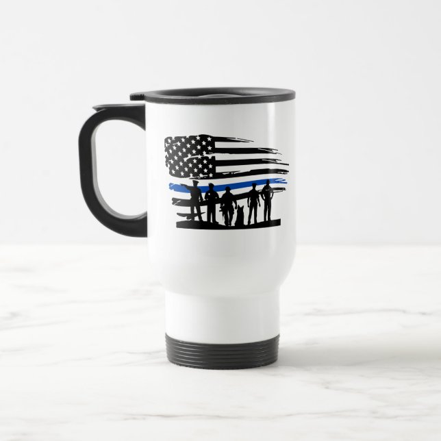Caneca Térmica Thin Blue Line, Serviço de Polícia dos EUA, Bandei (Esquerda)