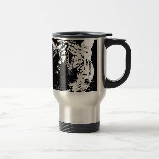 Caneca Térmica Tigre Pop de Arte Preto e Branco (Direita)