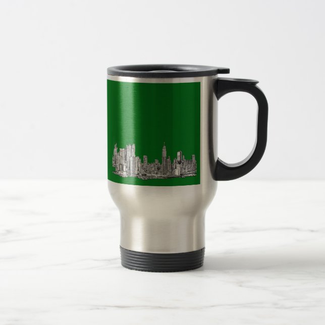 Caneca Térmica Tinta da skyline de New York no verde (Direita)