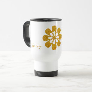 Caneca Térmica Tipografia com Brilho Floral em Ouro de Luxo