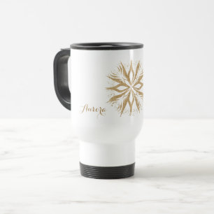 Caneca Térmica Tipografia Floral Brilhante Dourada de Luxo