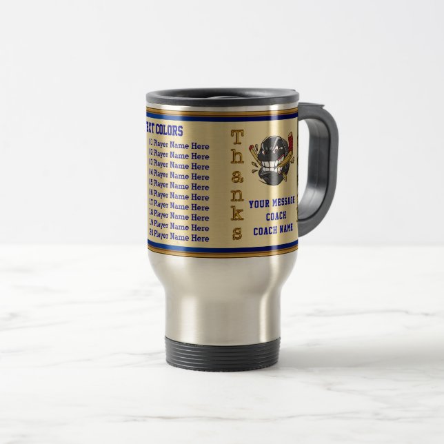 Caneca Térmica Todos os nomes dos jogadores, treinador de hóquei, (Frente Esquerda)