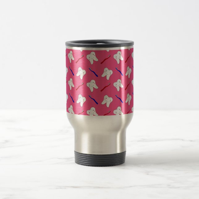 Caneca Térmica Toothburshes cor-de-rosa bonitos e teste padrão (Centro)