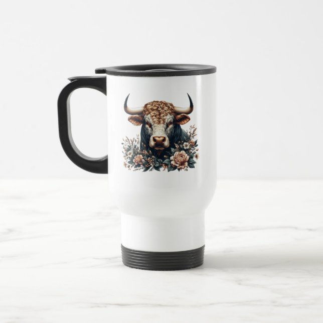 Caneca Térmica Touro Majestoso em Bloom (Esquerda)