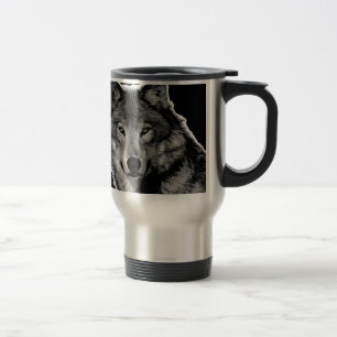 Caneca Térmica Trabalho de arte do Lobo Negro e Branco