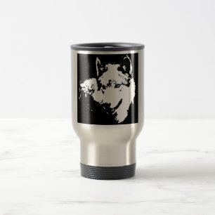 Caneca Térmica Trabalho de arte do Lobo Negro e Branco