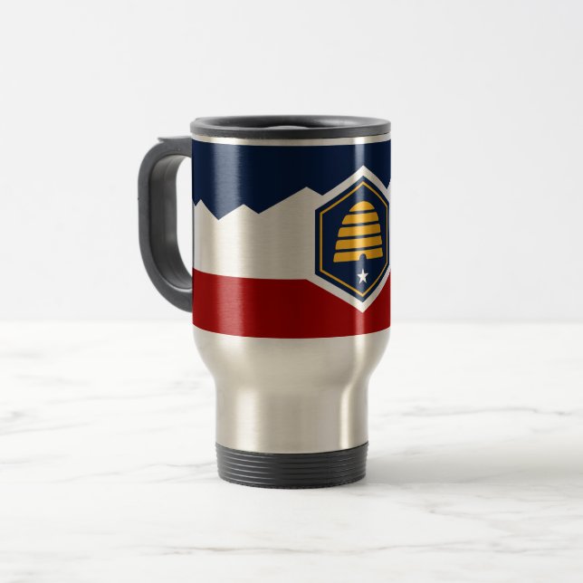 Caneca Térmica Travel Mug with Flag of Utah, USA (Frente Esquerda)