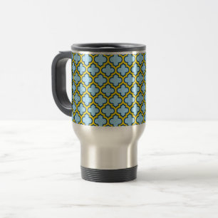 Caneca Térmica Trellis azul e amarela, lete, quatrefoil