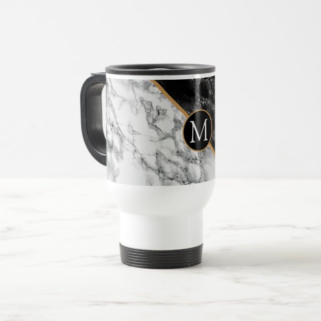 Caneca Térmica Trendy Black & White Marble Stone - Adicionar Sua  (Frente Esquerda)