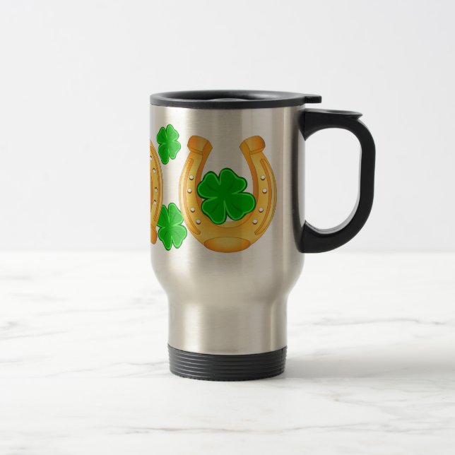 Caneca Térmica Três ferraduras douradas sete trevos afortunados (Direita)
