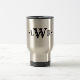 Caneca Térmica Três letras monograma, preto e branco elegante