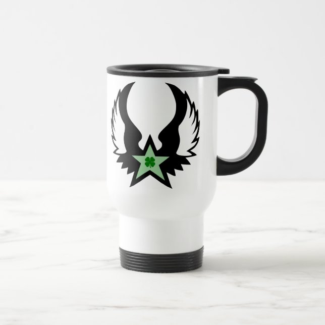 Caneca Térmica trevo de quatro folhas. estrela alada. (Direita)