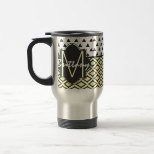 Caneca Térmica Triângulos pretos, amarelos, & brancos & monogram
