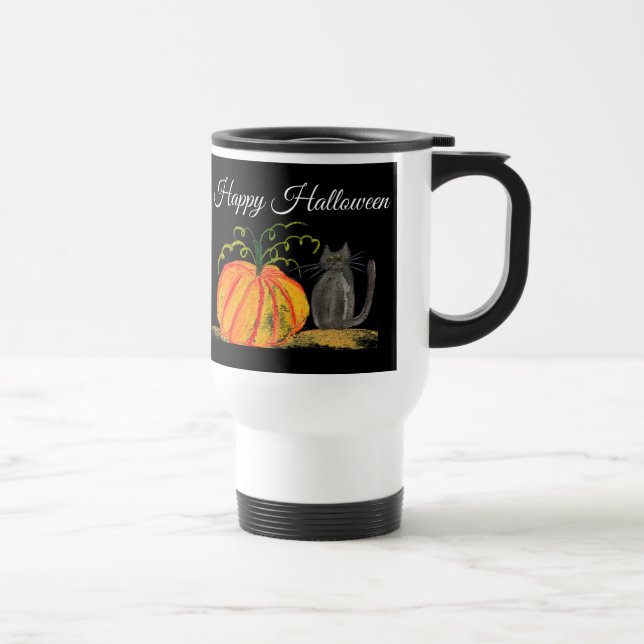 Caneca Térmica Trick ou Tratar Abóbora de Halloween Gato (Direita)