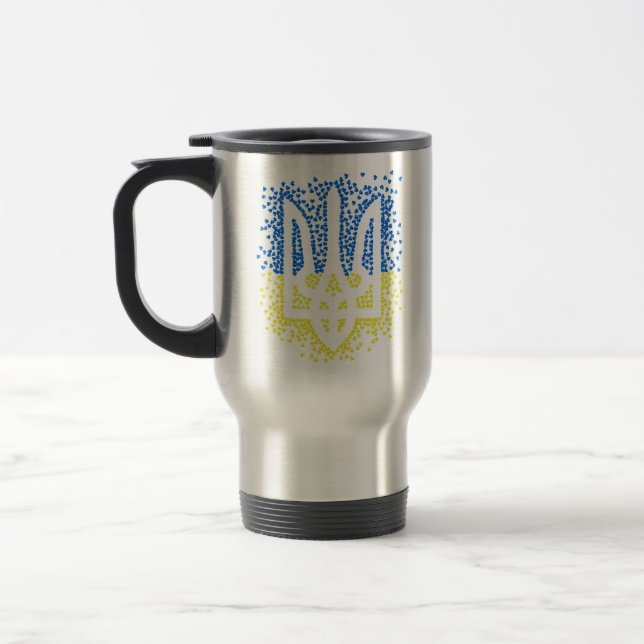 Caneca Térmica Tridente de emblem ucraniano trizub espalhando cor (Esquerda)