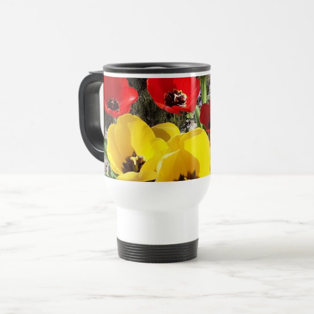 Caneca Térmica Tulipas Amarelas e Vermelhas (Frente Esquerda)