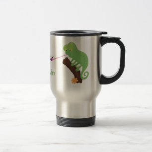 Caneca Térmica Um desenho animado verde-feliz chameleon lagarto