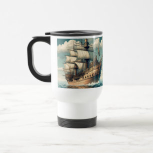 Caneca Térmica Uma Pintura De Um Navio Com As Velas Para Baixo- 5