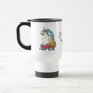 Caneca Térmica Unicórnio bonito do arco-íris da aguarela