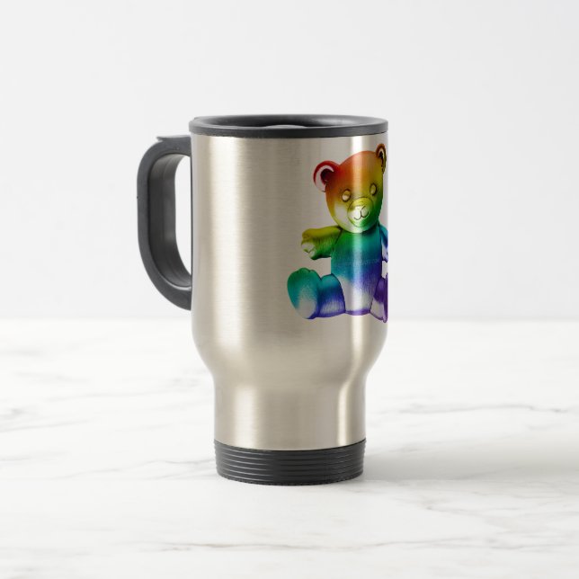 Caneca Térmica Urso arco-íris com metal escovado do SlipperyJoe (Frente Esquerda)